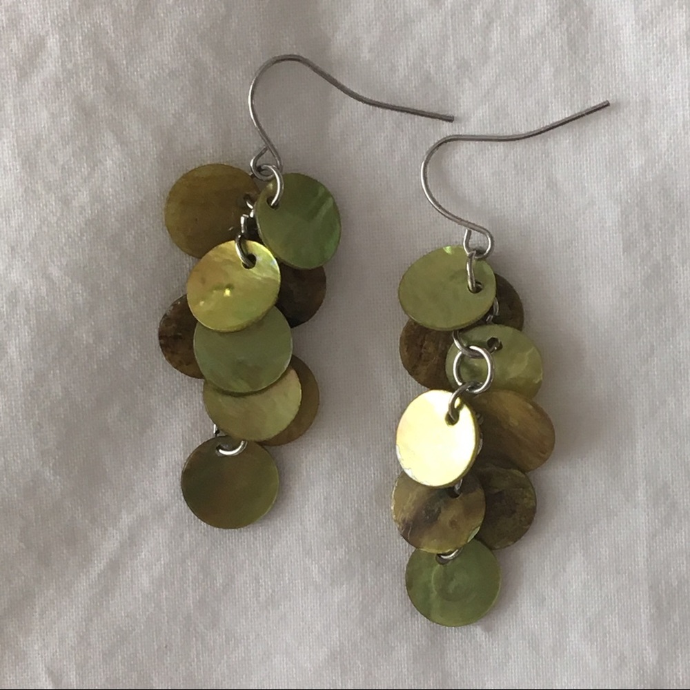 Faux Shell Dangle Earrings - Green